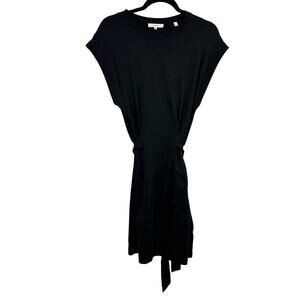Vince Women's Wrap T-Shirt Dress Black Cotton Tie Waist Short Sleeve Sz‎ Small